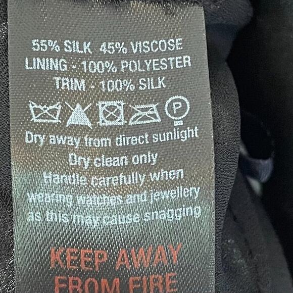 Monsoon Silk Blend Sleeveless Blouse Black & White Patchwork, Tie Neck, Size 6 - Picture 7 of 12